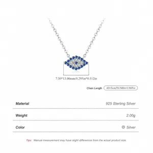 Collier en argent sterling 925 avec pendentif œil maléfique et zircons bleus