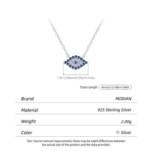 925 Sterling Silver Evil Eye Necklace with Blue Zircon Geometric Pendant and Chain