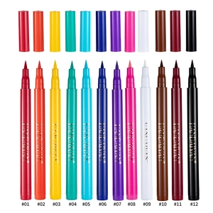 Set of 12 colorful waterproof liquid eyeliners in rainbow shades from #01 to #12