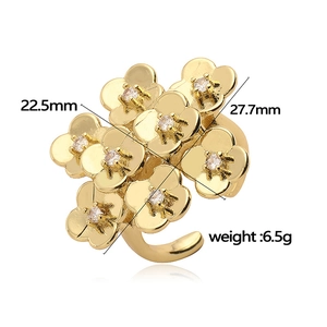Bohemian gold-plated floral ear cuff with zircons and precise size measurements