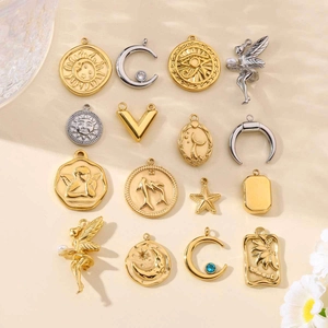 French style titanium steel charms set with sun moon and angel motifs for DIY jewelry