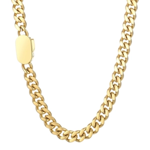 Chunky gold titanium steel cuban link chain necklace with smooth oval lobster clasp