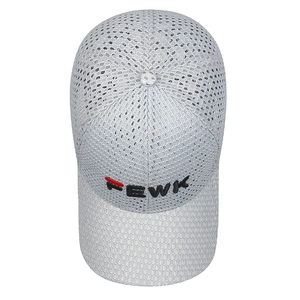 Light gray breathable mesh baseball cap with red and black FEWK embroidery