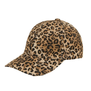 Fashionable leopard print baseball cap with curved brim in brown and black tones