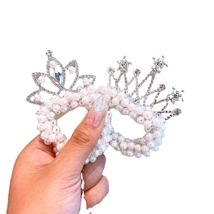 Children's crown pearl hair ties set with silver rhinestones for princess hairstyles