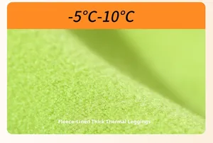 Detail of thick fleece lining on green yoga pants for temperatures -5°C to 10°C