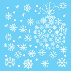 Macro detail of white snowflake patterns and Christmas ball stickers for window decoration