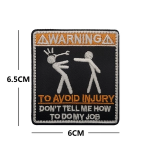 Tactical Warning embroidered morale patch with hook and loop fastener for apparel