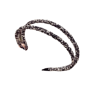 Double-layered sparkling rhinestone headband in black and silver for women