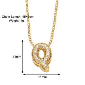 Detailed size specifications for gold cubic zirconia letter Q pendant necklace with dimensions