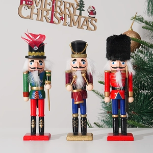 Traditional Christmas Nutcracker Soldier Wooden Figurines With Faux Fur And Feather Details For Festive Tabletop Decor