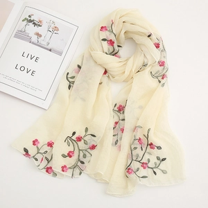 Elegant floral embroidery on a lightweight chiffon sun-protection scarf for women