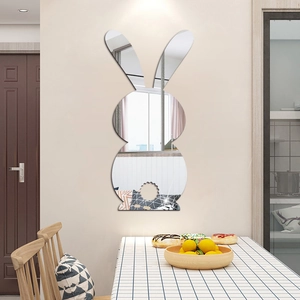 Easter bunny acrylic mirror wall sticker in silver finish for home festive decoration
