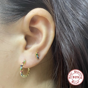 S925 sterling silver gold earrings set with colorful zircon stones on female ear