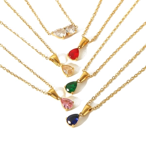 Various colors of teardrop crystal pendant necklaces with gold stainless steel chains