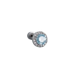 Clou d'oreille en acier titane avec zircon bleu clair et halo de cristaux clairs