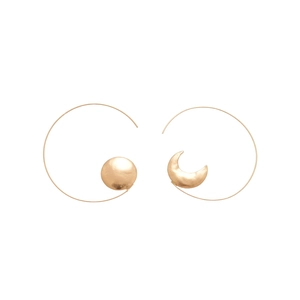 Golden asymmetrical moon and sun hoop earrings with brushed matte finish for women