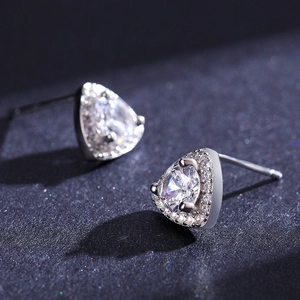 Sparkling S925 sterling silver triangle stud earrings with halo cubic zirconia stones