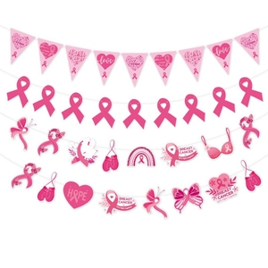 Breast Cancer Awareness Banner Pink Ribbon Paper Garland Hope Love Fight Charity Event Party Decoration Wall Hanging