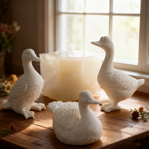 DIY silicone mold for making detailed 3D duck-shaped scented candles and resin crafts