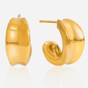 18K Gold Plated Stainless Steel C Shape Hoop Earrings For Women Minimalist Concave Geometric Waterproof Trendy Jewelry