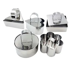 Stainless Steel Cake Molds With Pusher Multi Shape Mousse Rings For Baking DIY Dessert Sushi Pressing Tool