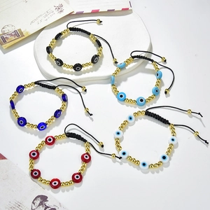 Evil Eye Copper Beads Woven Bracelet Adjustable Handmade Turkish Lucky Protection Fashion Jewelry For Women Men Gift