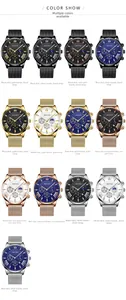 Showcase of thirteen color options for this business moon phase mesh strap men's watch