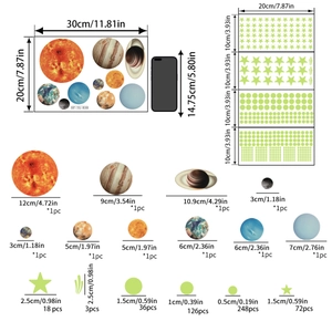 Luminous solar system wall stickers with glow in the dark stars and planets for bedroom decor