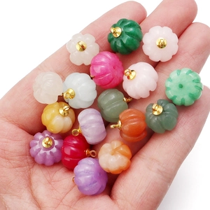 Colorful pumpkin shaped quartz stone pendants with gold ring for DIY jewelry making
