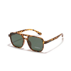 Classic double-bridge square leopard TR90 sunglasses with dark green polarized lenses