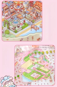 Detailed view of large 3D cartoon cat town landscape stickers for manual DIY crafts