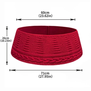 Dimensions détaillées du cache-pied de sapin rouge tricoté avec motifs et bordure tressée