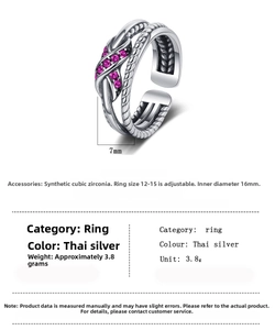 Detailed size specifications for the vintage twisted double layer pink zircon ring