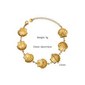 Golden titanium steel bracelet with shell charms, 16+5cm length for beach fashion