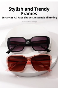 Detail view of large square sunglasses in black and translucent orange resin frames