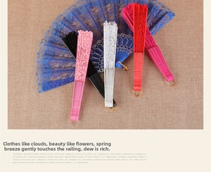 Lace folding fans in multiple vibrant colors with intricate hollowed-out floral patterns
