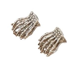 Gothic punk silver skull hand hair clips in metal skeleton design for Halloween