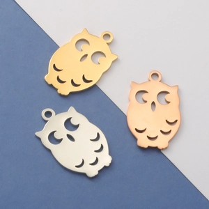 Set of 3 owl shaped hollow pendants in gold, silver and rose gold mirror stainless steel