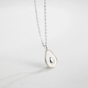 Elegant S925 sterling silver avocado pendant necklace with white mother of pearl inlay