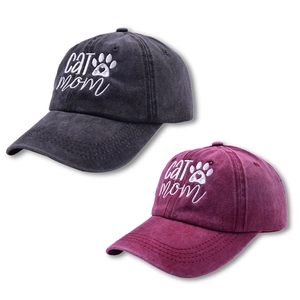 Baseball Cap Washed Cotton Embroidered Cat Mom Paw Print Casual Dad Hat Vintage Adjustable Sunshade For Women Men