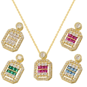 Luxury Copper Square Zirconia Pendant Necklace For Women Gold Geometric Clavicle Chain Hip Hop Fashion Jewelry Birthday Gift
