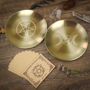 Stainless Steel Altar Ritual Plate Engraved Pentagram Triple Moon Meditation Candle Holder Tray Witchcraft Supplies