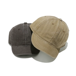 Vintage washed cotton short brim baseball caps in dark grey and khaki color options