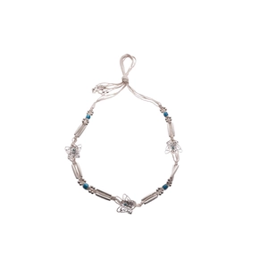 Bohemian handmade woven waist chain with metal butterfly charms and blue beads