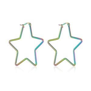 Rainbow plated stainless steel star hoop earrings for a stylish streetwear aesthetic