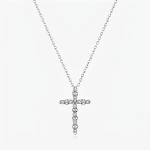 Moissanite Cross Pendant Necklace 925 Sterling Silver Elegant D Color VVS1 Jewelry For Women