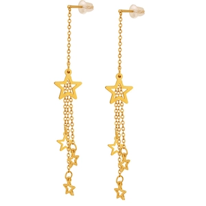 French star tassel earrings in 18K gold-plated stainless steel with hanging stars