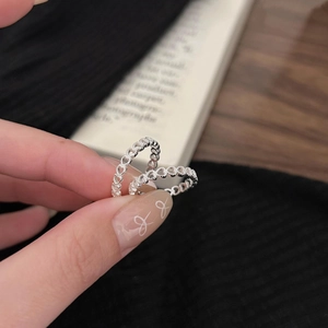 Set of two S925 sterling silver openwork heart rings for women in a minimalist style