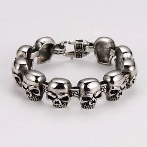 Men Skull Chain Bracelet 304 Stainless Steel Punk Gothic Vintage Hip Hop Jewelry Heavy Metal Biker Style